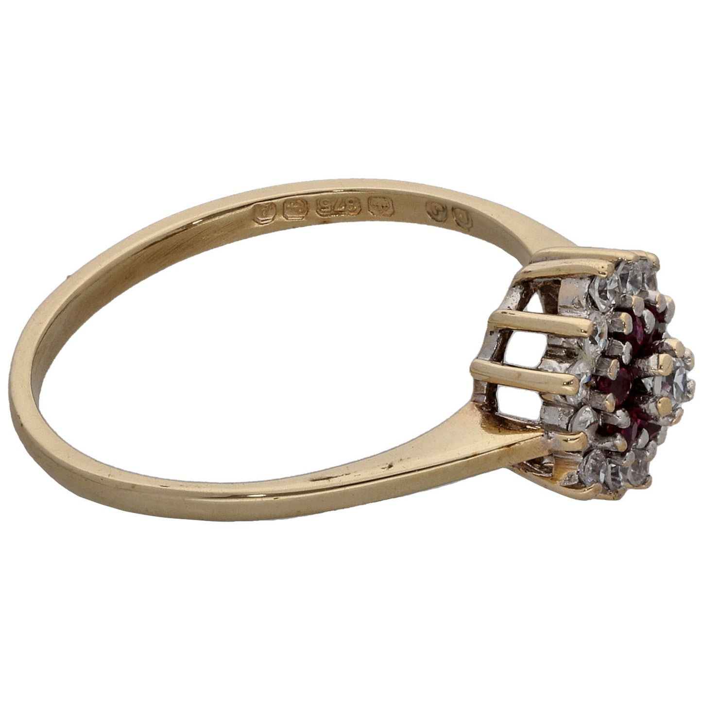 9ct Gold Ruby & Cubic Zirconia Cluster Ring Size M