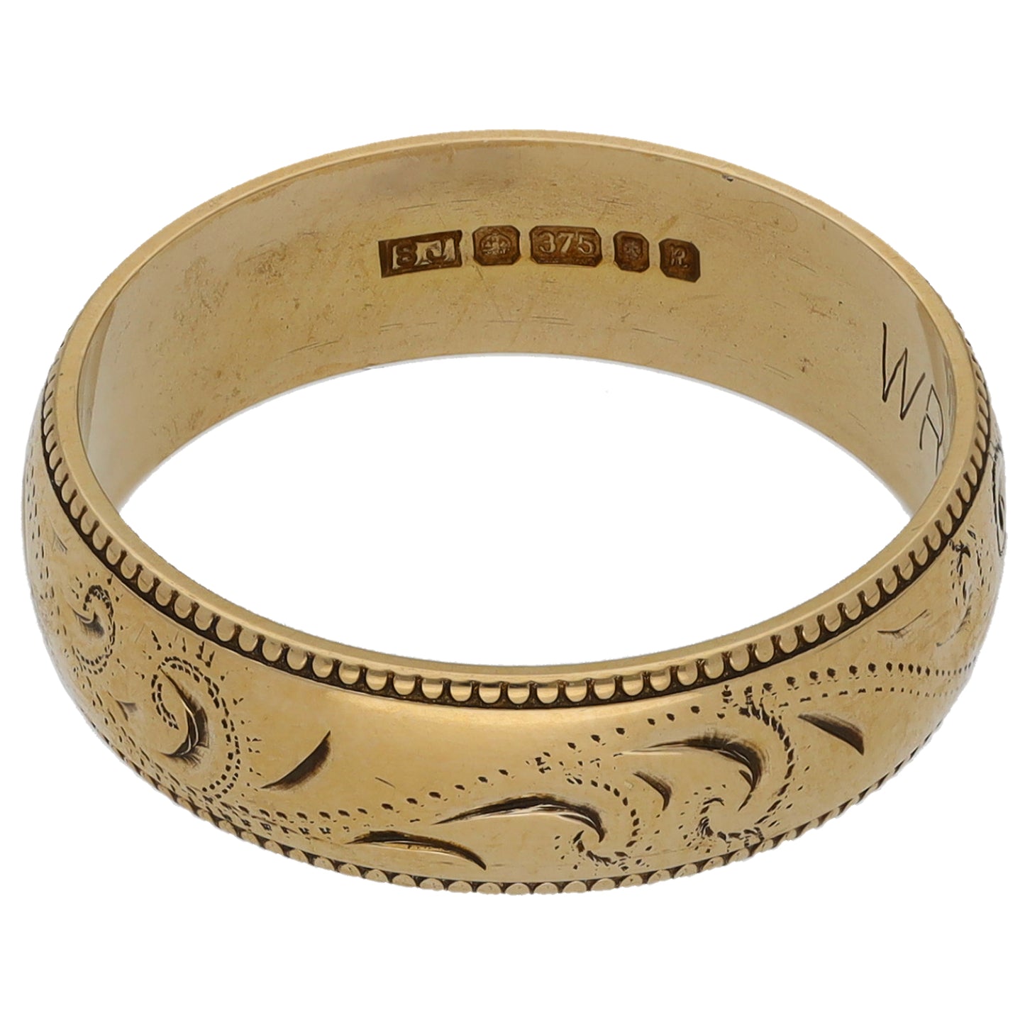 9ct Gold Patterned Wedding Ring Size N