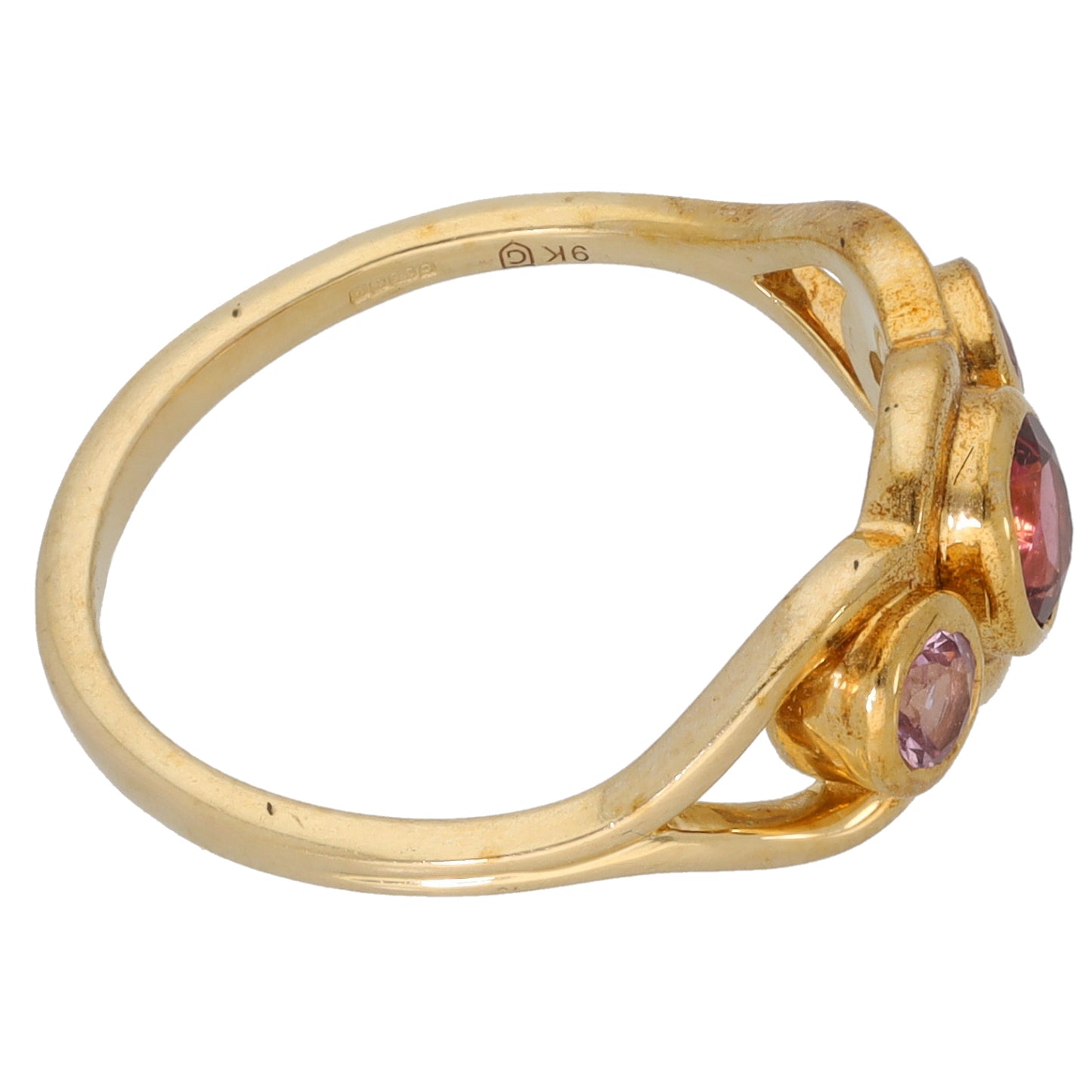 9ct Gold Tourmaline & Sapphire Trilogy Ring Size N