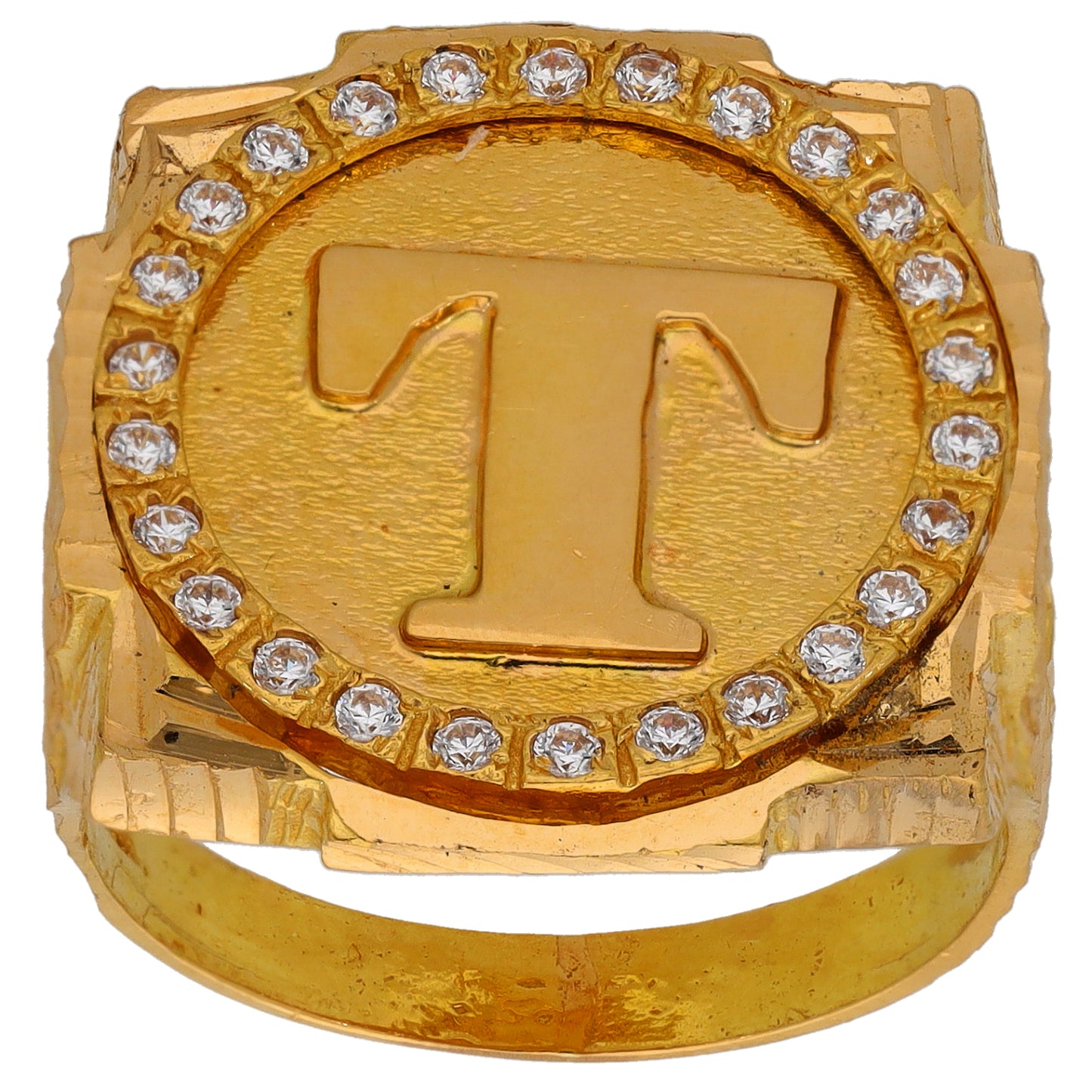22ct Gold Cubic Zirconia Initial T Signet Ring Size X