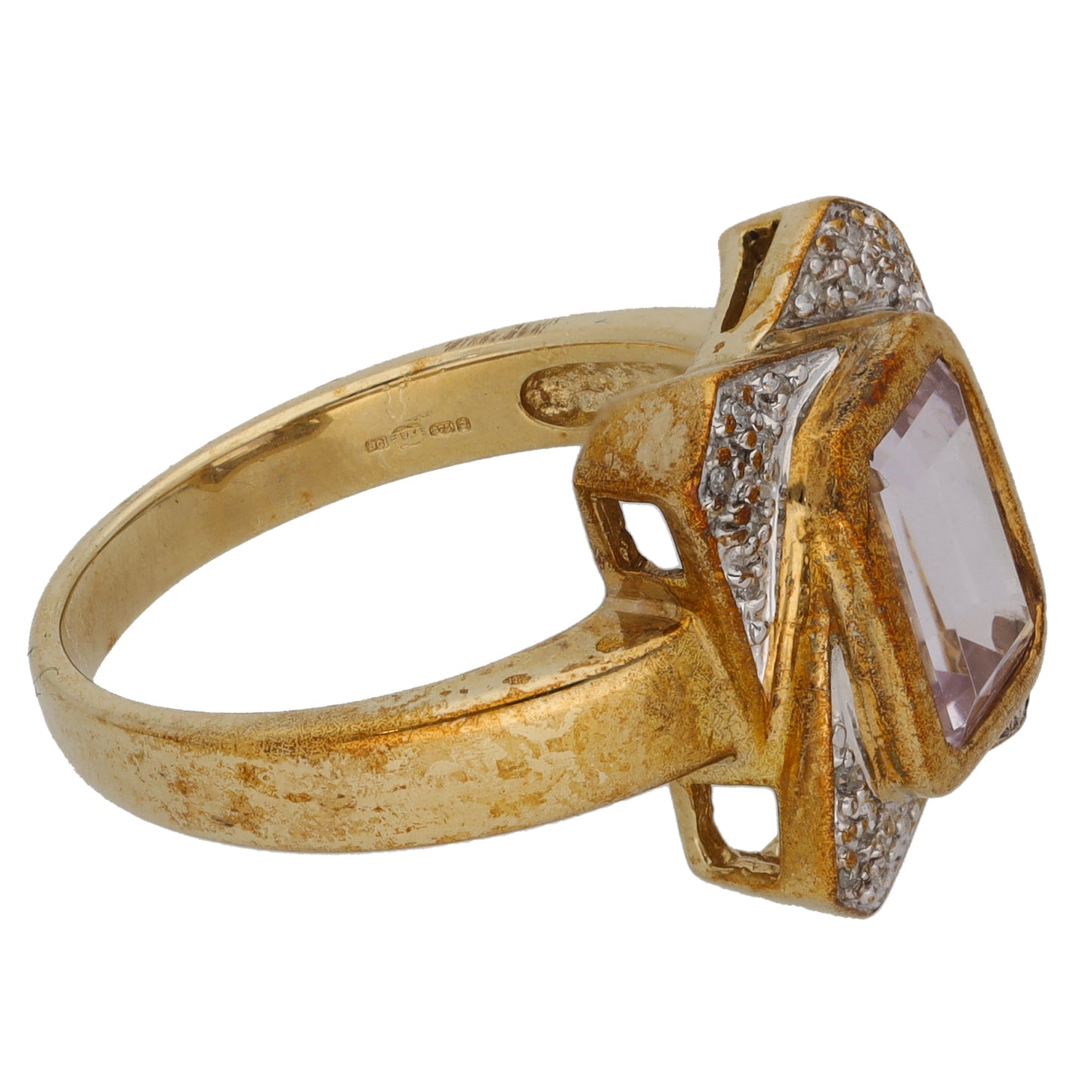 9ct Gold Kunzite & 0.12ct Diamond Dress/Cocktail Ring Size N