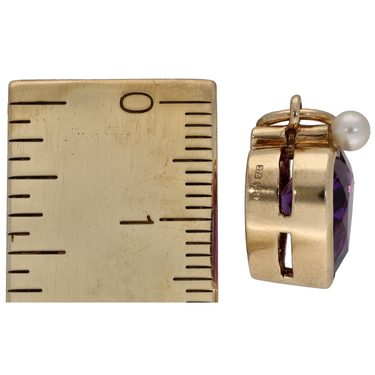 9ct Gold Amethyst & Cultured Pearl Heart Pendant