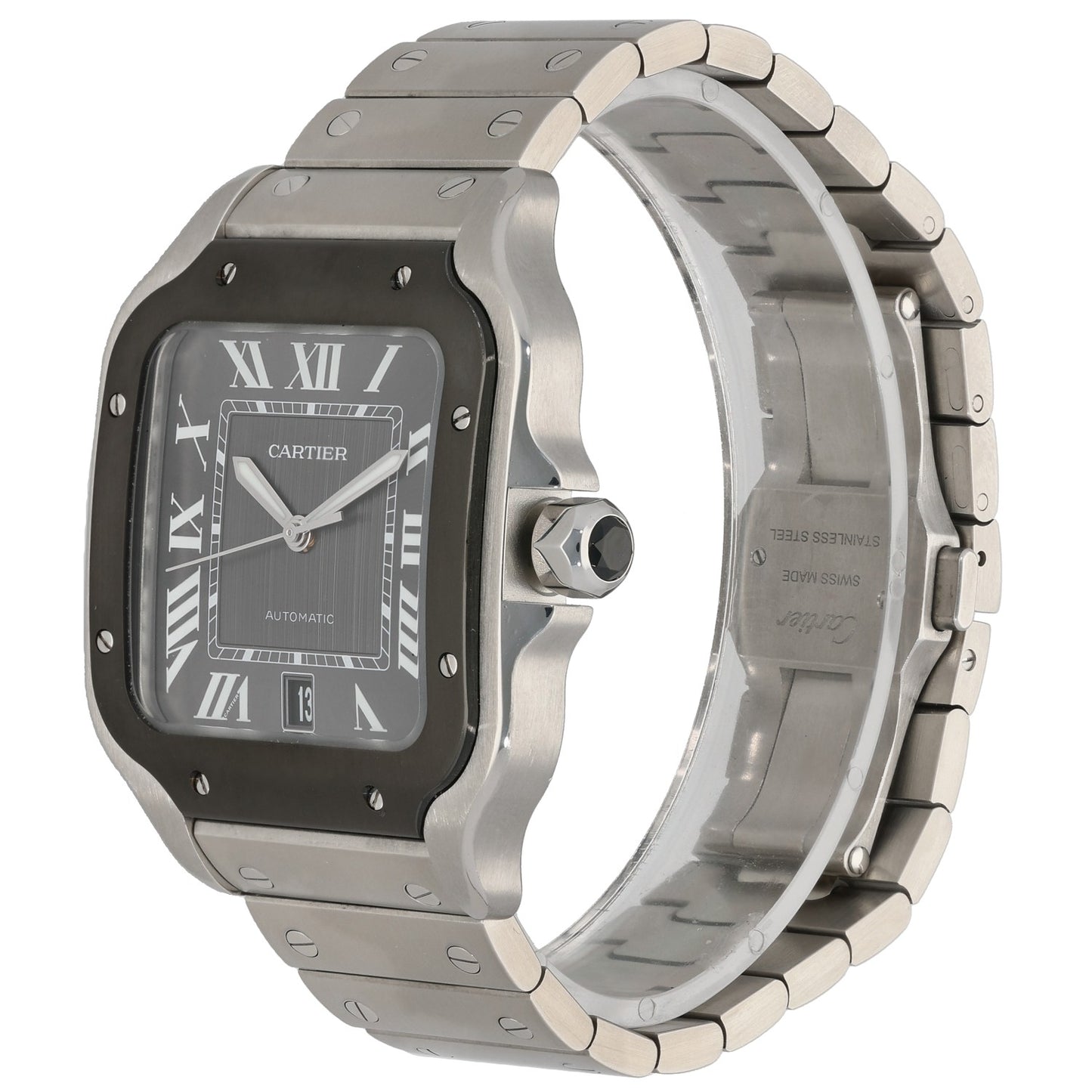 Cartier Santos De Cartier WSSA0037, Black Dial, Stainless Steel, Front Angle Image