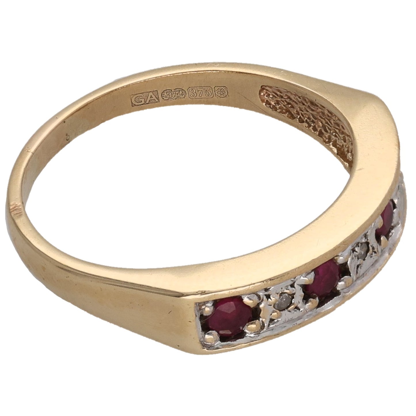 9ct Gold Ruby & 0.015ct Diamond Half Eternity Ring Size P