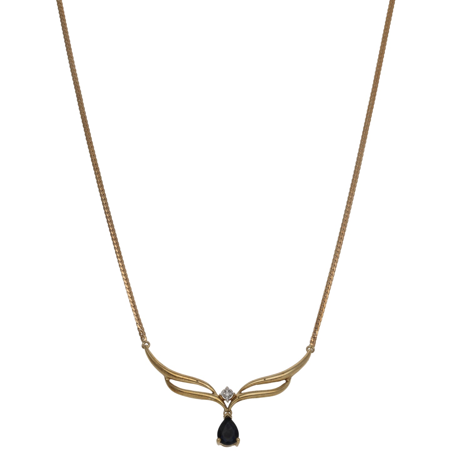 9ct Gold 0.005ct Diamond & Sapphire Fancy Necklace 16"