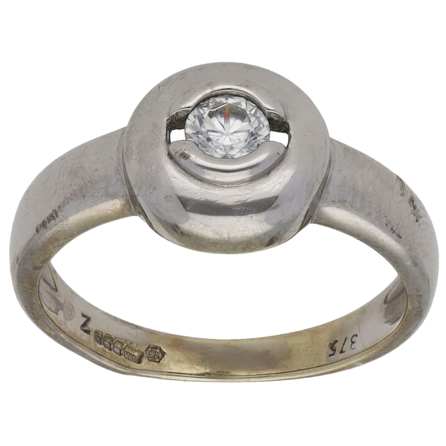 9ct White Gold Cubic Zirconia Single Stone Ring Size N