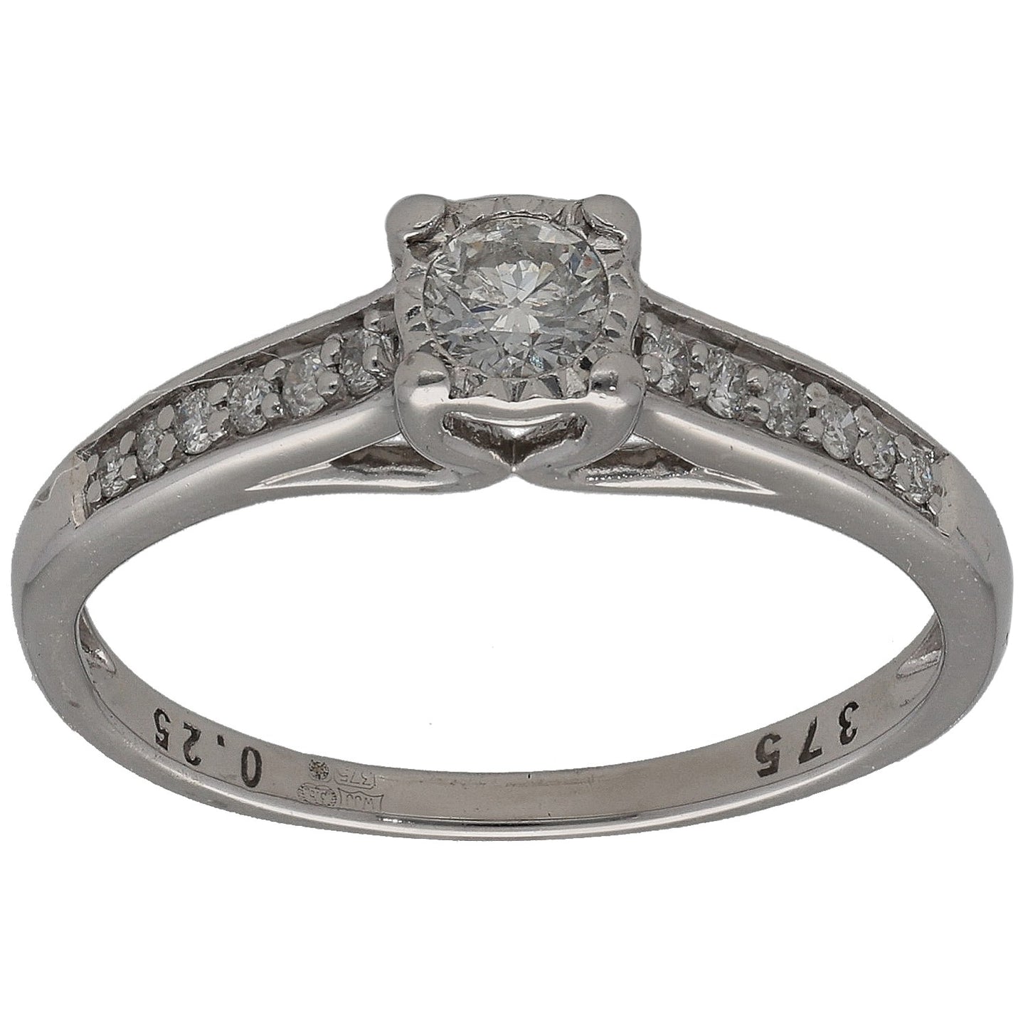 9ct Gold 0.25ct Diamond Solitaire Ring With Accent Stones Size M