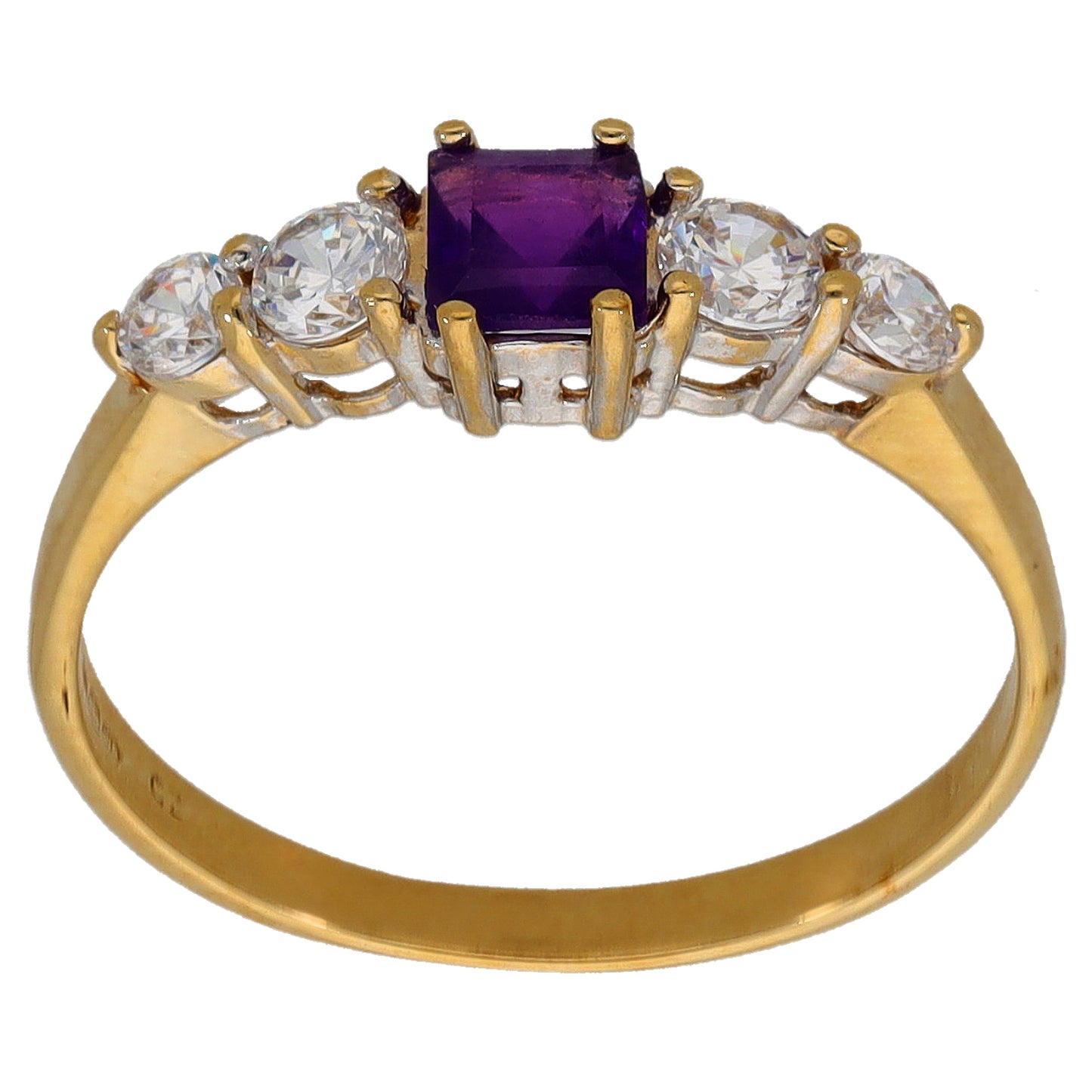 9ct Gold Amethyst & Cubic Zirconia Dress/Cocktail Ring Size M