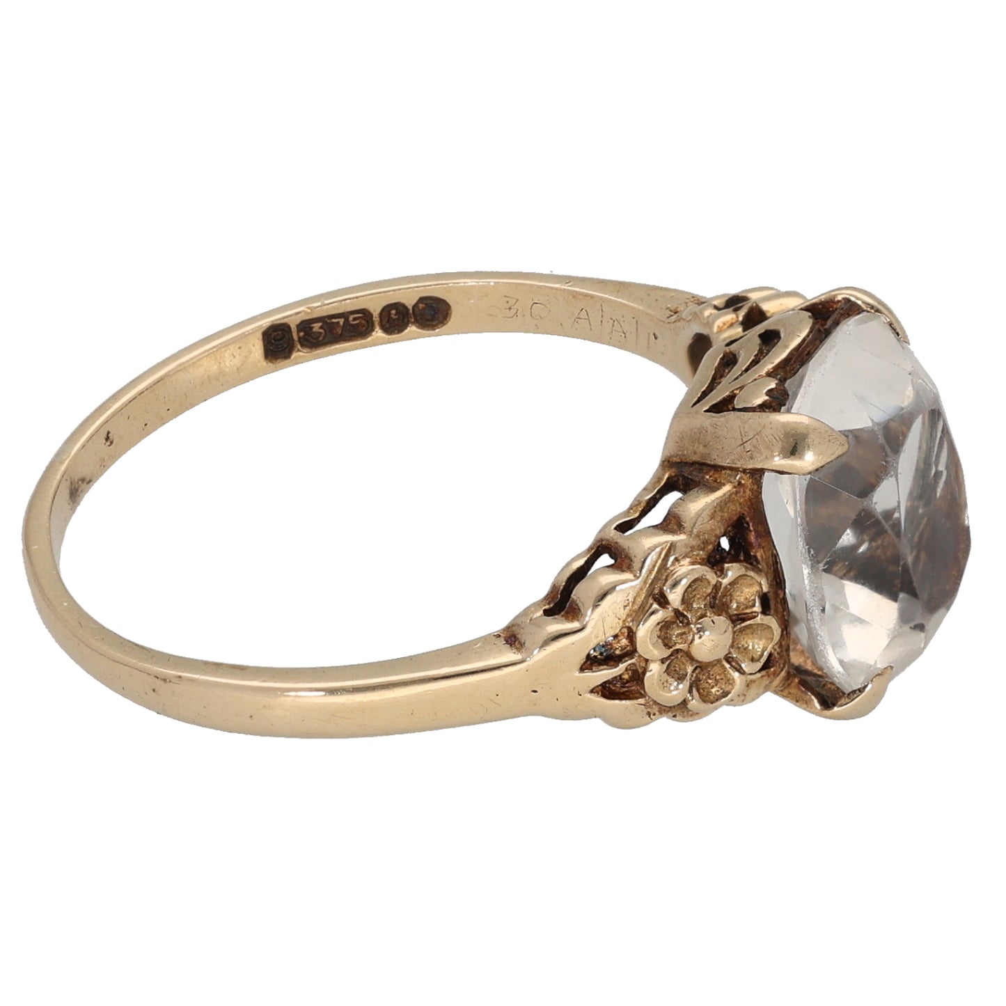 9ct Gold Quartz Single Stone Ring Size O