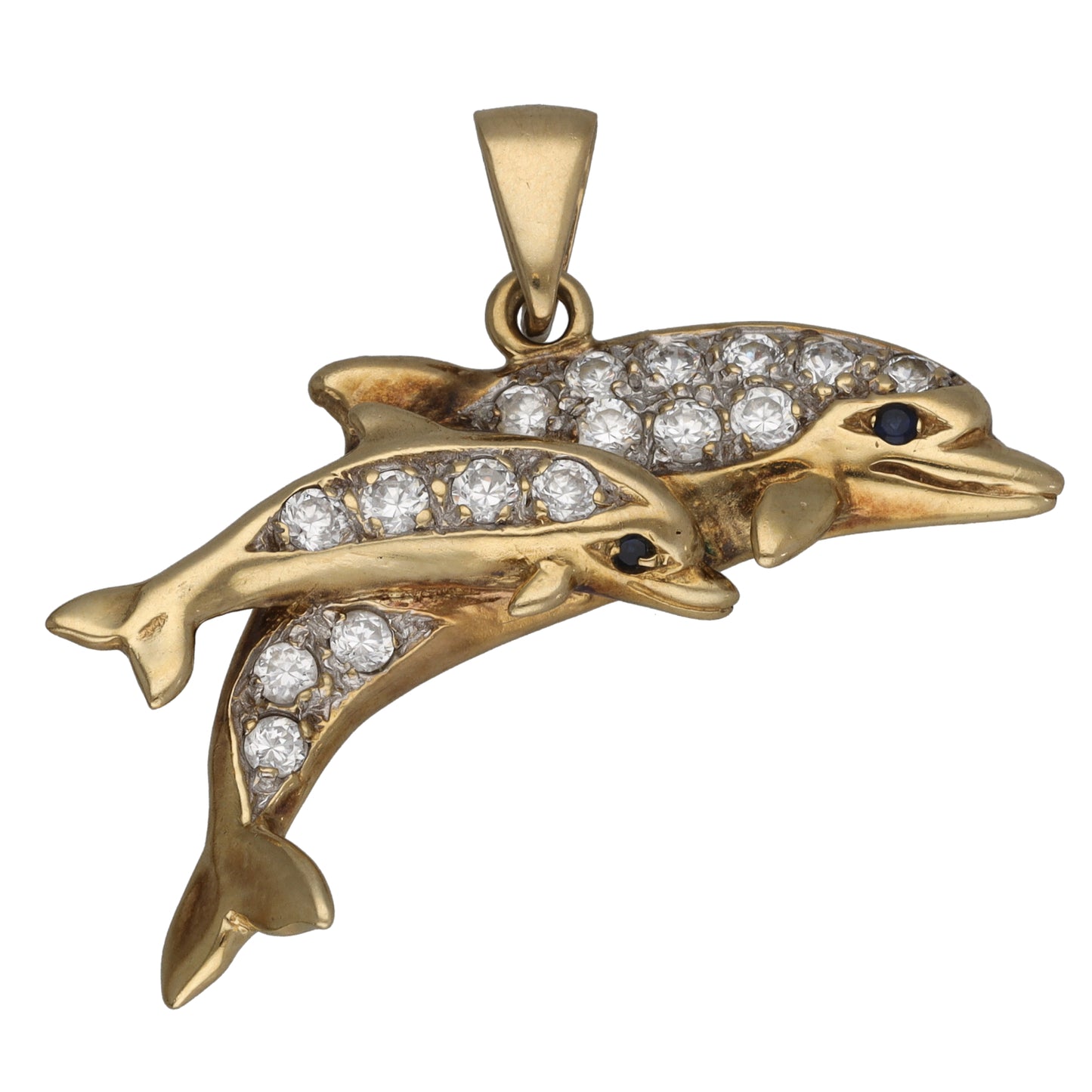 9ct Gold Sapphire & Cubic Zirconia Dolphin Pendant