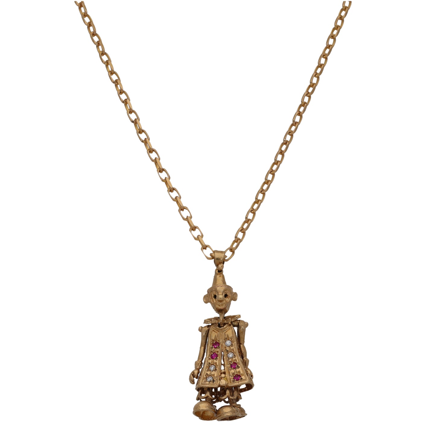9ct Gold Man Made Ruby & Cubic Zirconia Clown Pendant With Chain