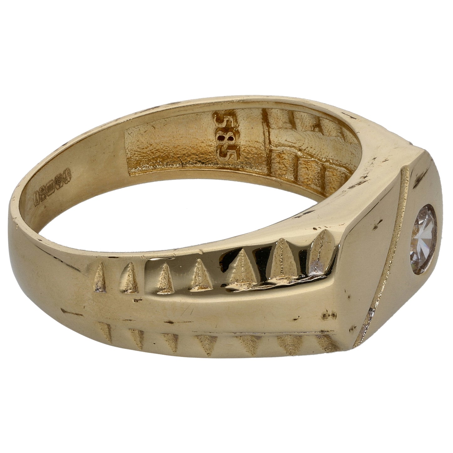 14ct Bicolour Gold Cubic Zirconia Patterned Signet Ring Size U