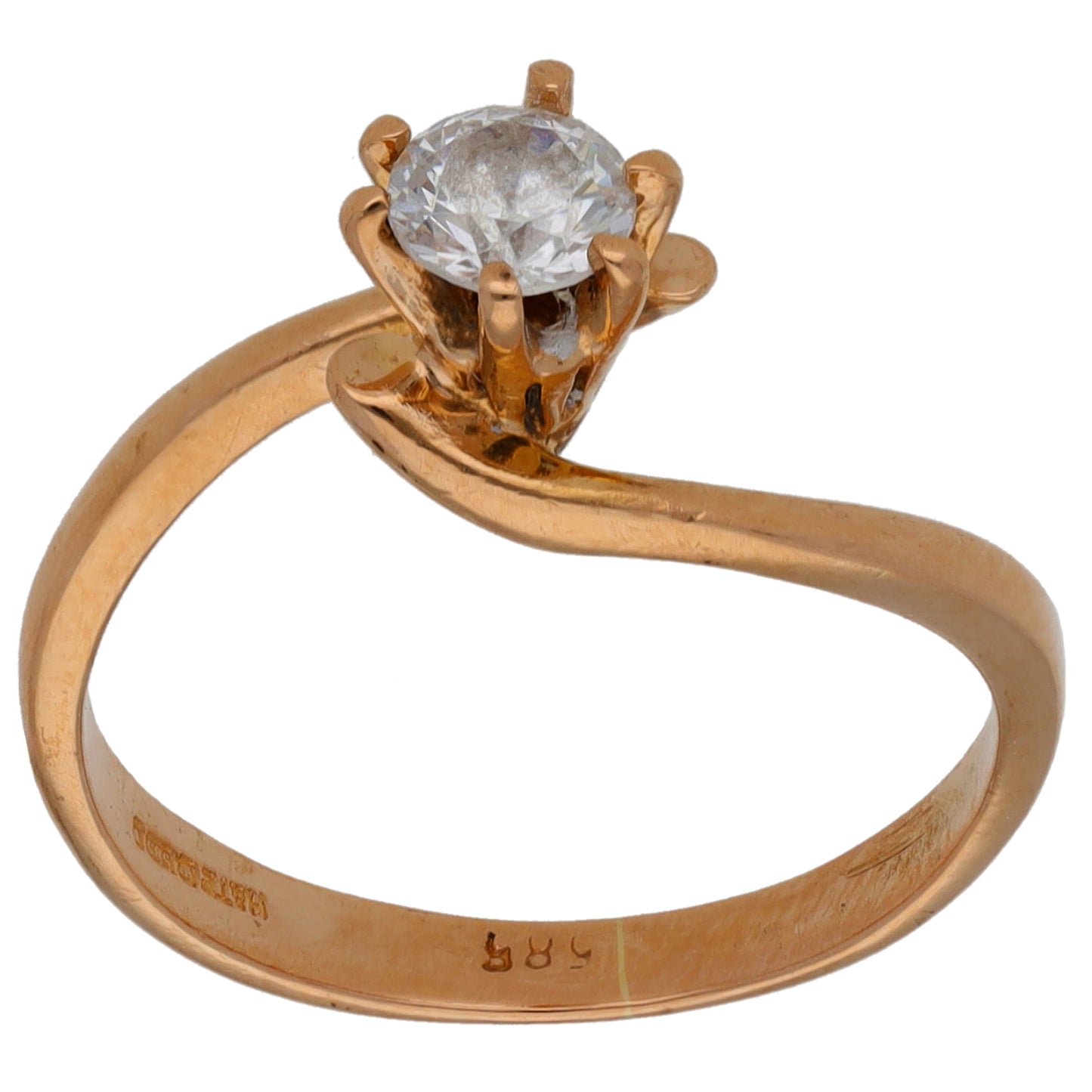 14ct Rose Gold Cubic Zirconia Single Stone Ring Size M
