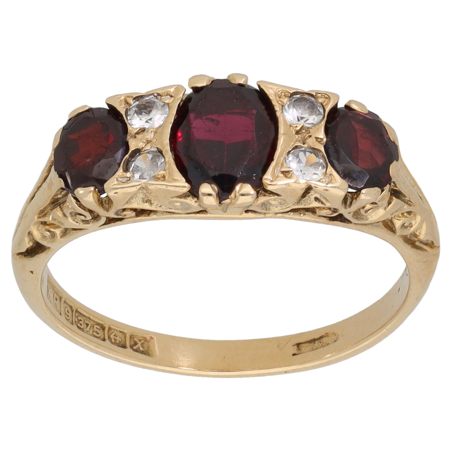 9ct Gold Garnet & Cubic Zirconia Half Eternity Ring Size P