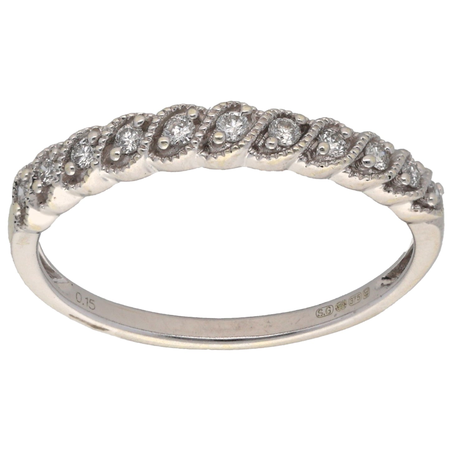 9ct White Gold 0.15ct Diamond Half Eternity Ring Size Q