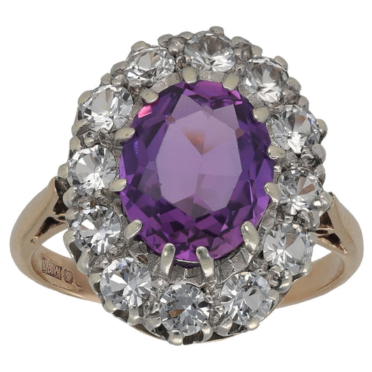9ct Gold Amethyst & Imitation Dress/Cocktail Ring Size Q