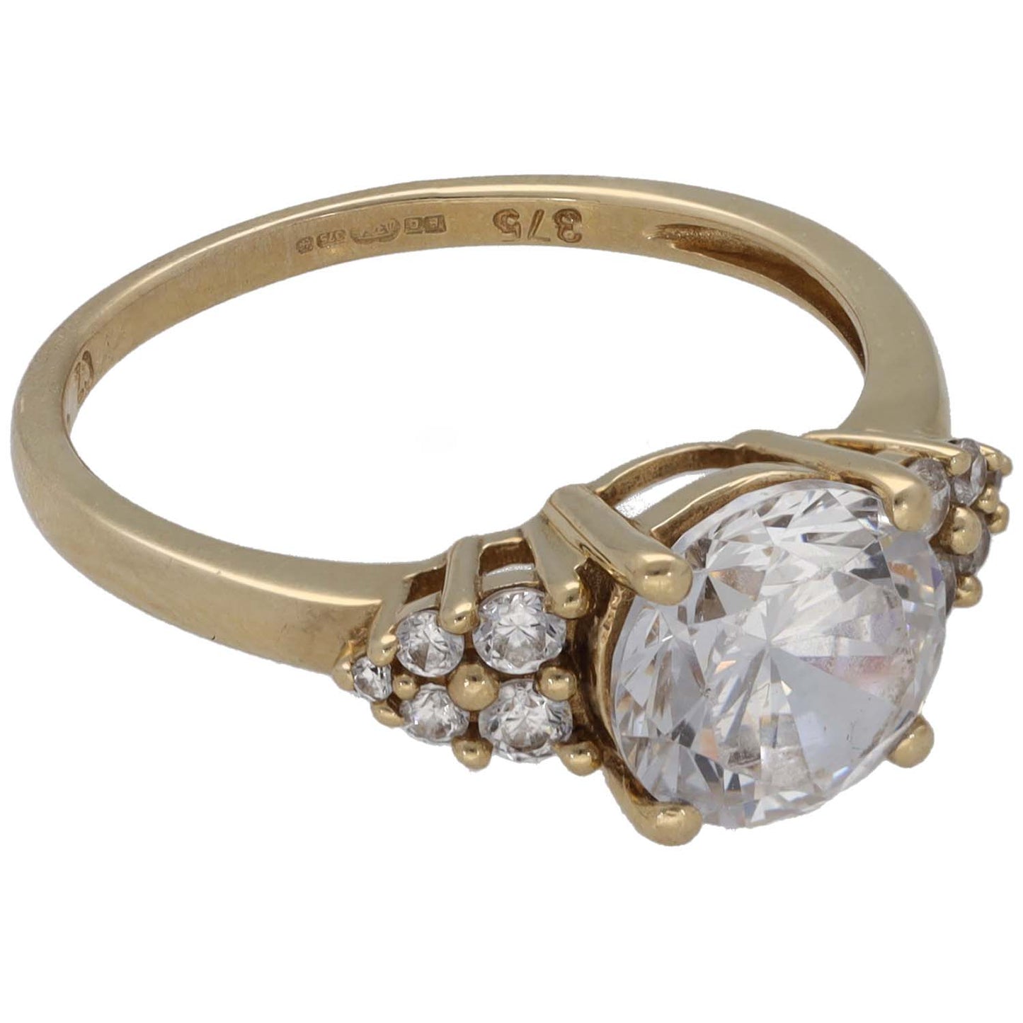9ct Gold Cubic Zirconia Single Stone Ring With Accents Size O