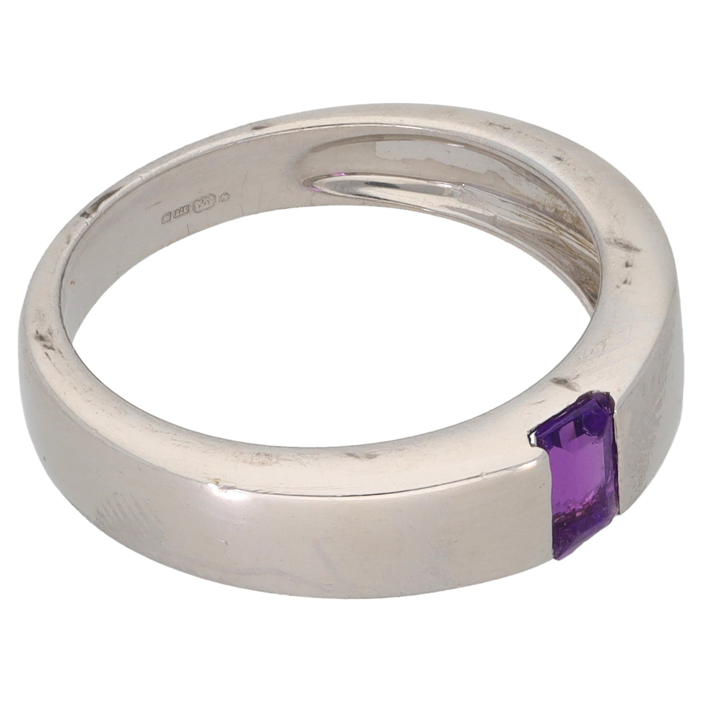 9ct White Gold Amethyst Single Stone Ring Size M
