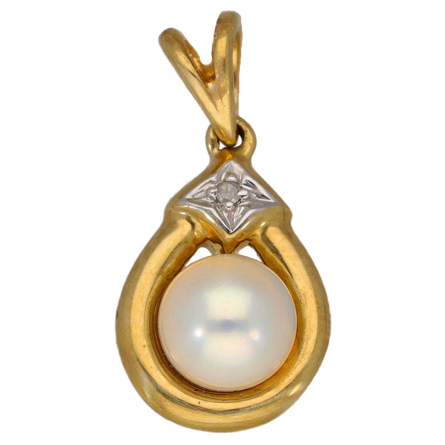 9ct Gold Cultured Pearl & 0.005ct Diamond Dress/Cocktail Pendant