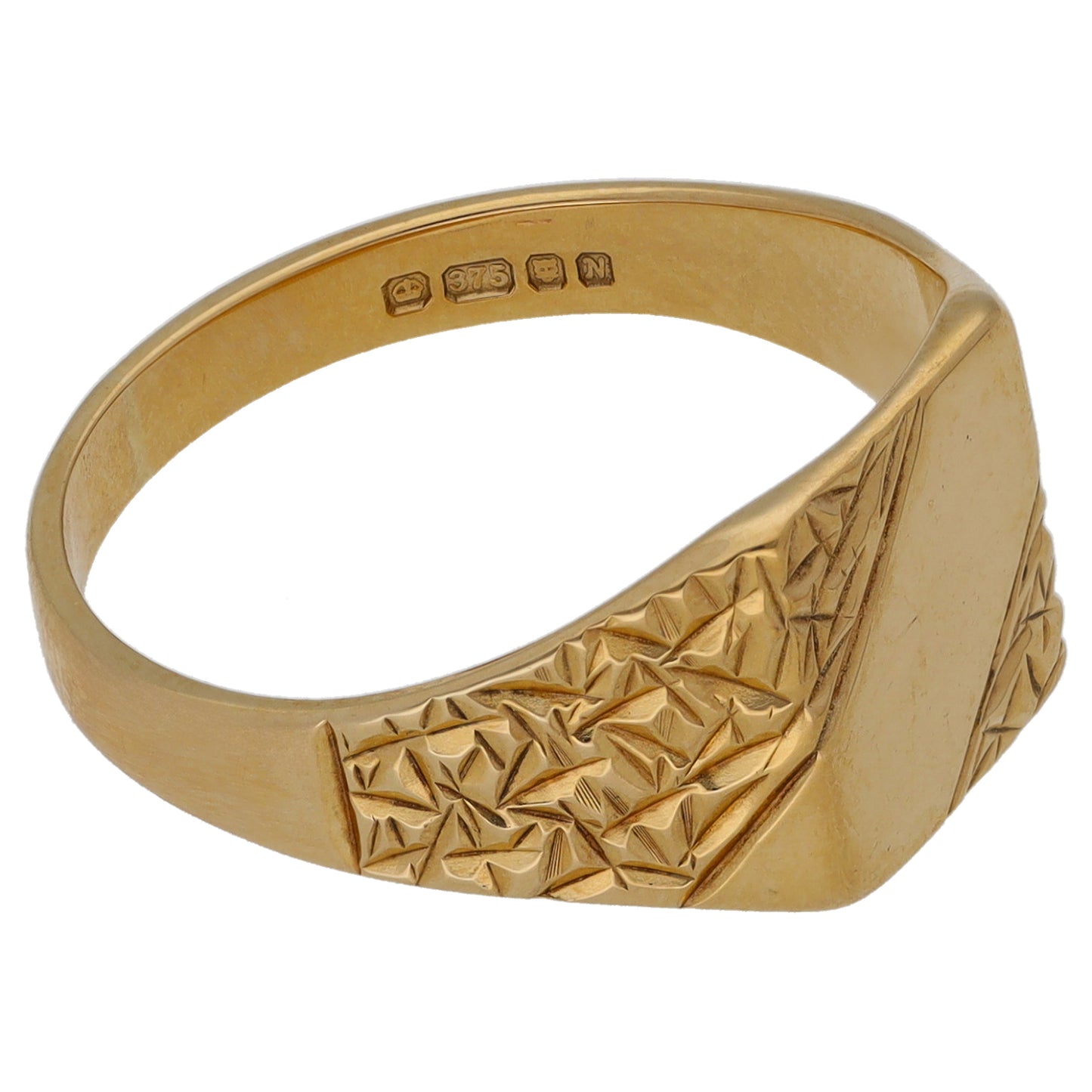 9ct Gold Patterned Signet Ring Size Q