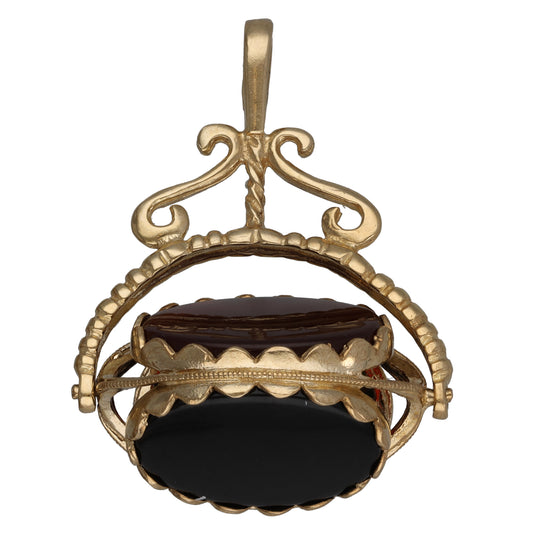 9ct Gold Bloodstone, Carnelian & Onyx Fob Pendant
