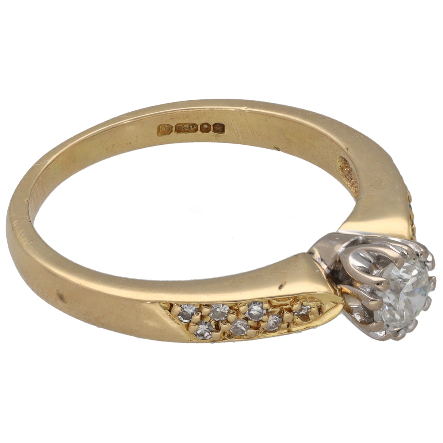 18ct Gold 0.44ct Diamond Solitaire Ring With Accent Stones Size P