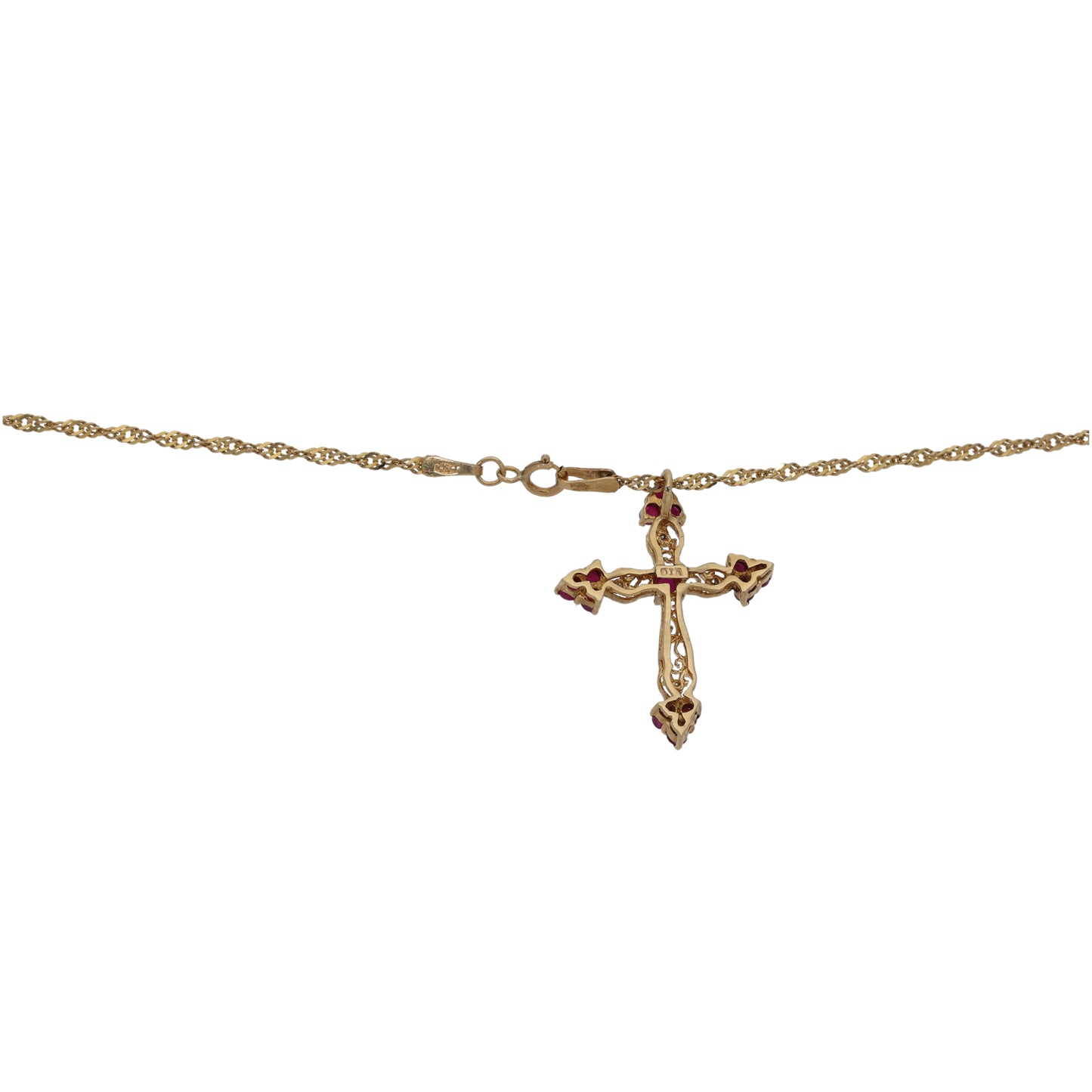 9ct Gold Ruby & 0.02ct Diamond Cross Pendant With Chain