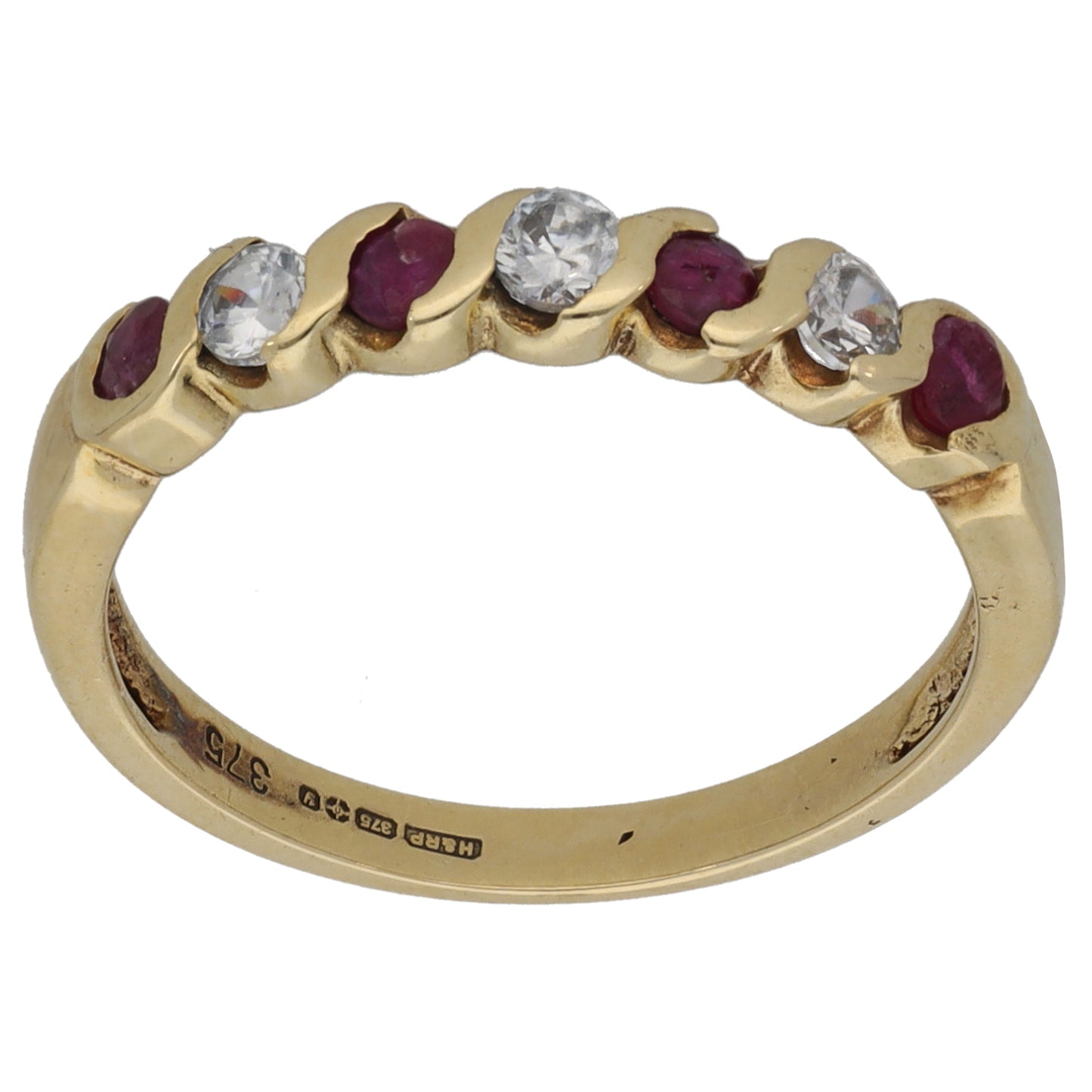 9ct Gold Ruby & Imitation Half Eternity Ring Size L