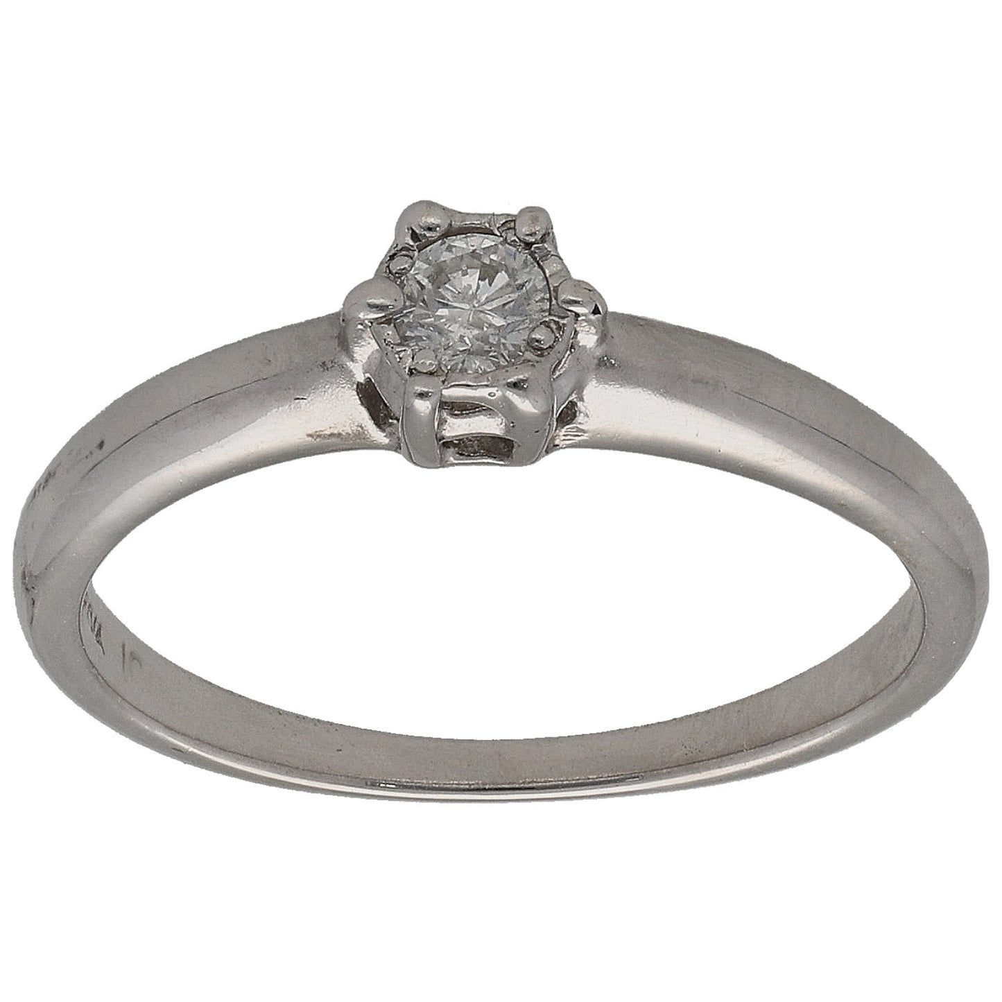 9ct white gold solitaire ring with round diamond in four-prong setting