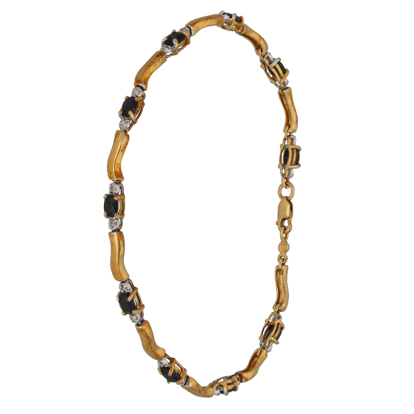 9ct Gold Sapphire & 0.01ct Diamond Fancy Stone Set Bracelet