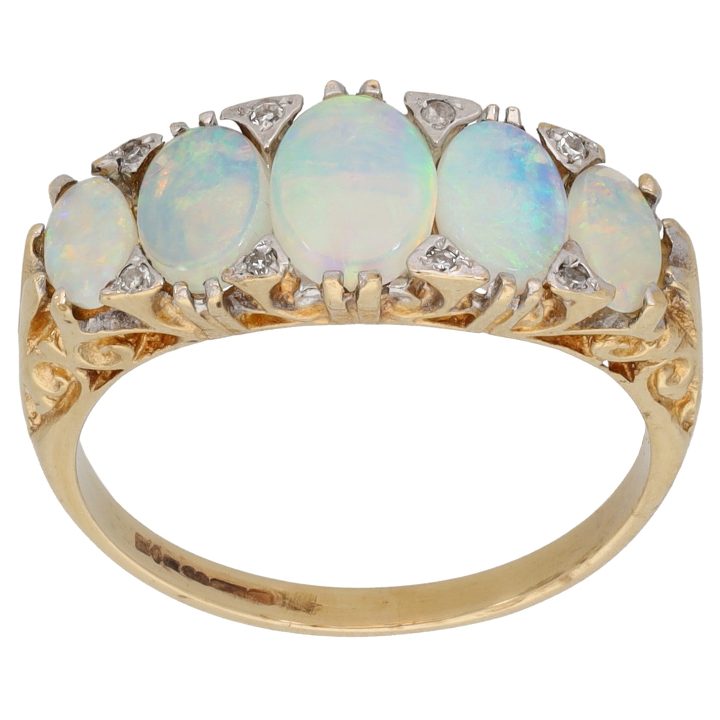 9ct Gold Opal & 0.04ct Diamond Dress/Cocktail Ring Size N