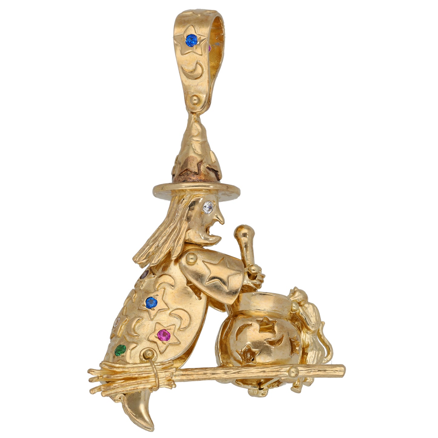 9ct Gold Imitation Gems Witch Pendant