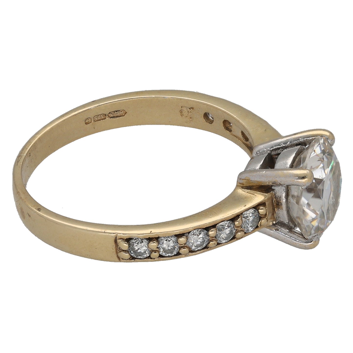 9ct Gold Cubic Zirconia Single Stone Ring With Accents Size N