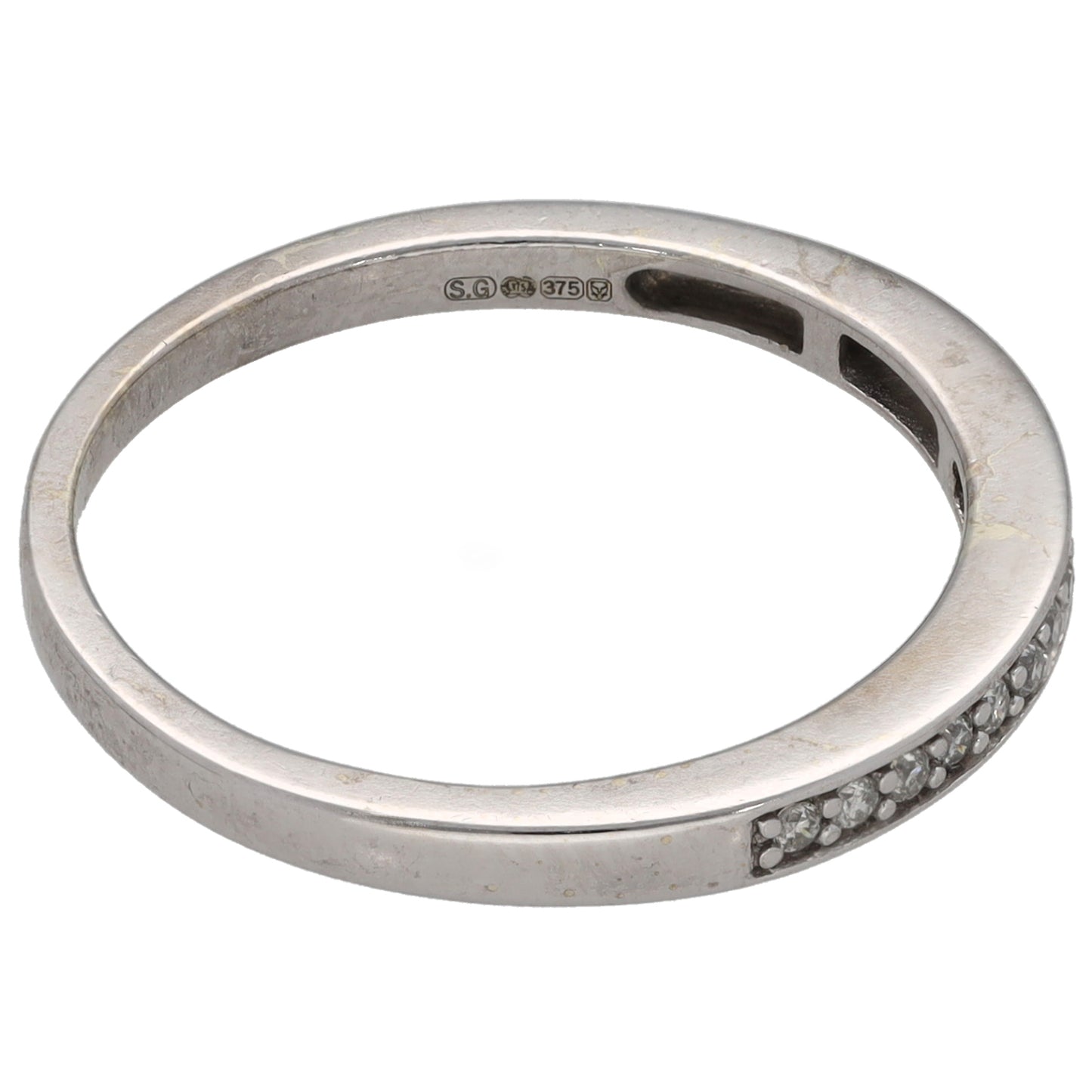 9ct White Gold 0.10ct Diamond Half Eternity Ring Size O