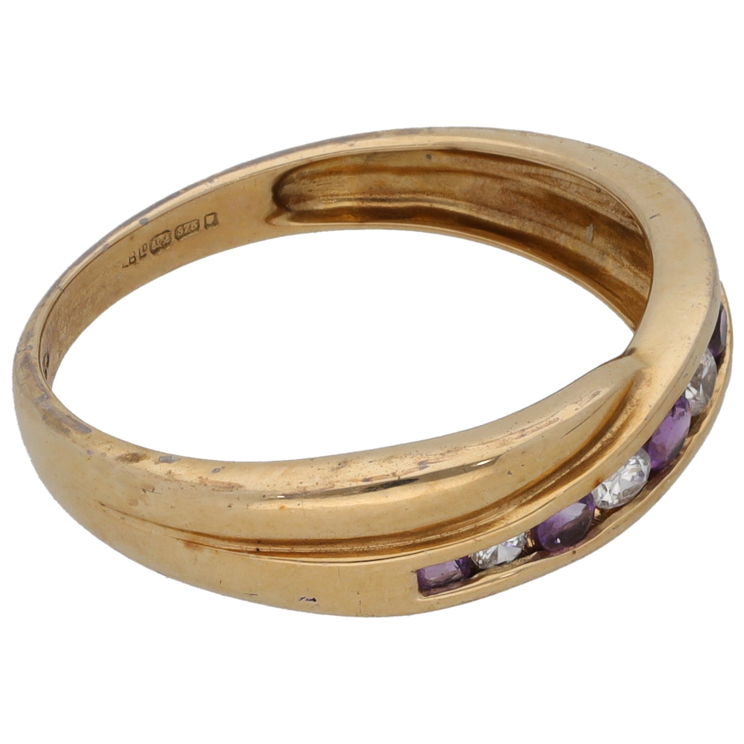 9ct Gold Amethyst & Cubic Zirconia Half Eternity Ring Size N