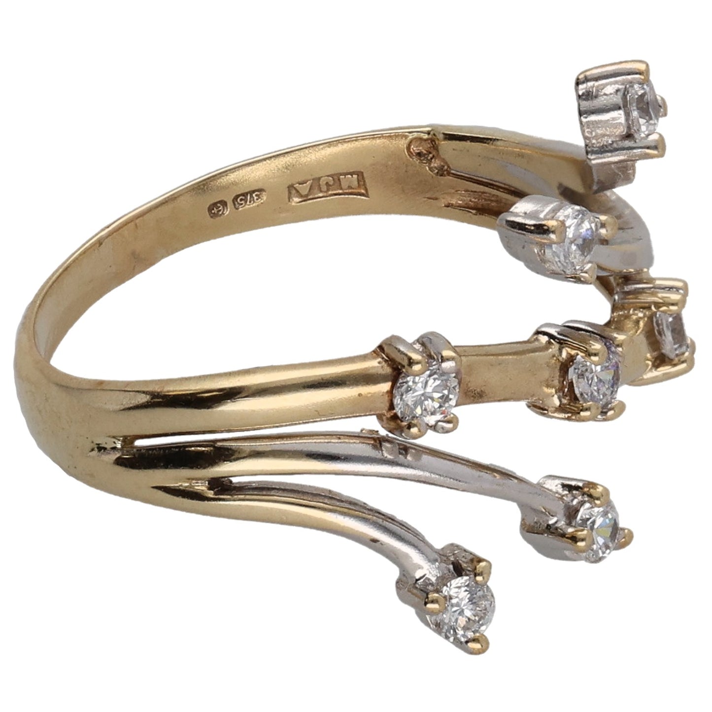 9ct Bi-Colour Gold Cubic Zirconia Dress/Cocktail Ring Size R