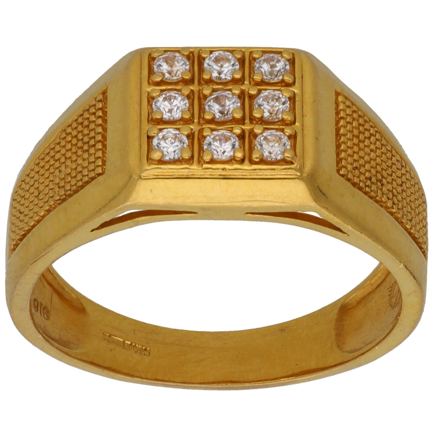 22ct Gold Cubic Zirconia Patterned Signet Ring Size R