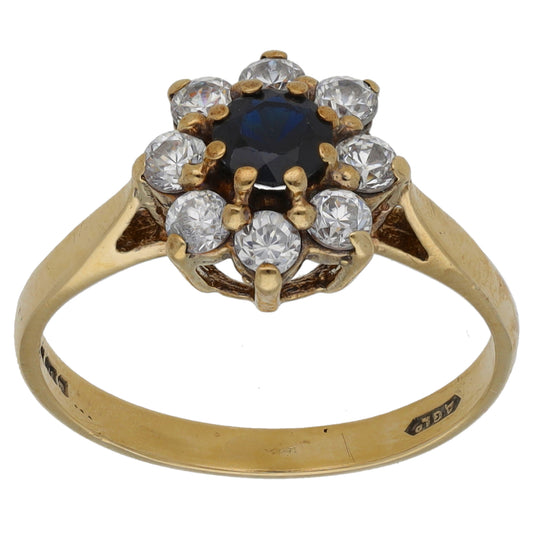 9ct Gold Sapphire & Cubic Zirconia Dress/Cocktail Ring Size M