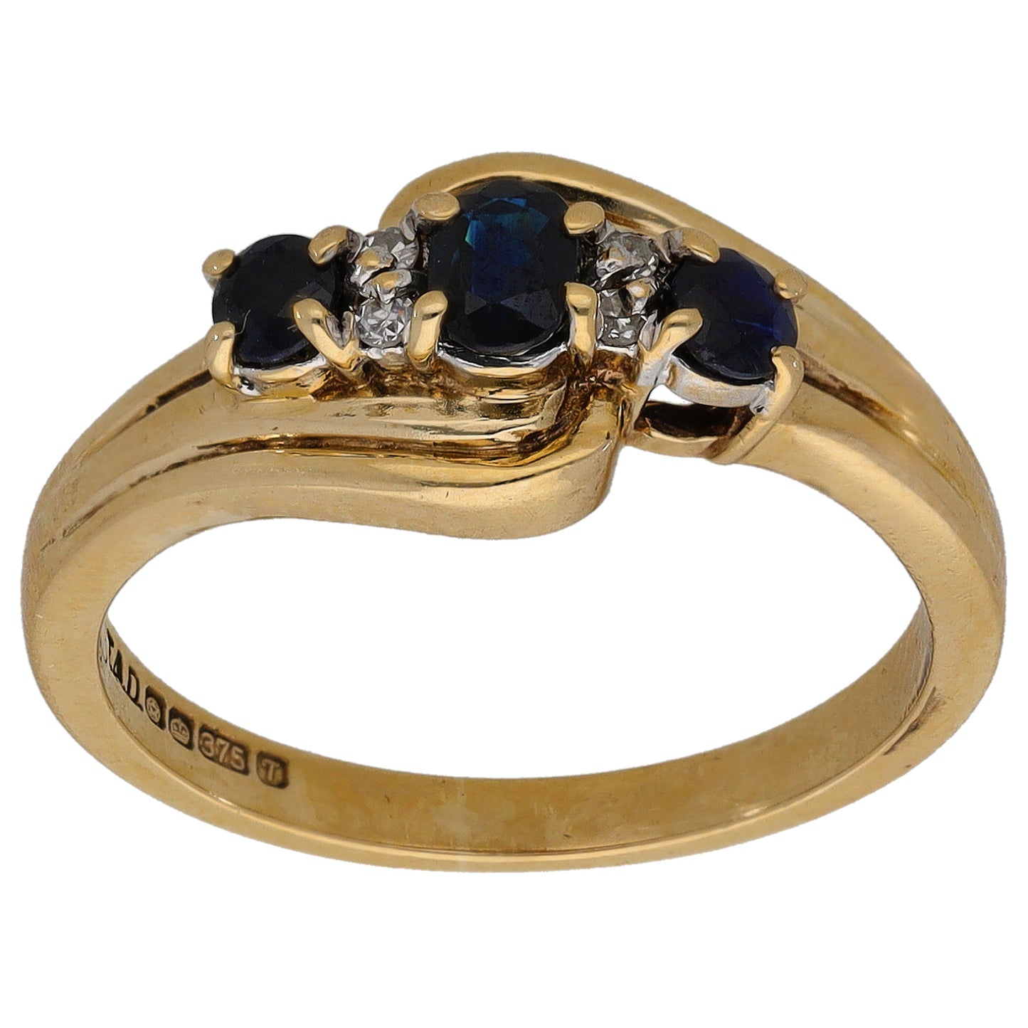 9ct Gold Sapphire & 0.04ct Diamond Dress/Cocktail Ring Size N