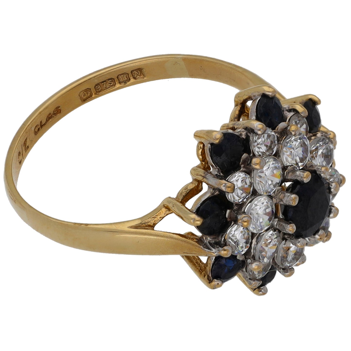 9ct Gold Sapphire & Cubic Zirconia Dress/Cocktail Ring Size L