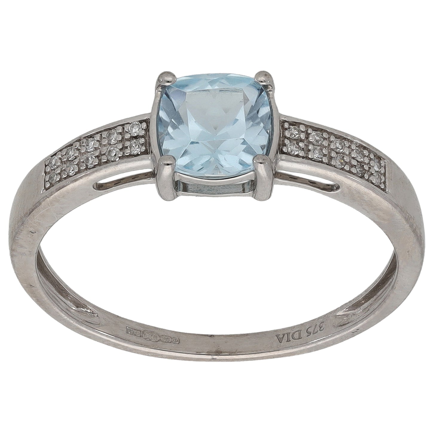 9ct White Gold 0.10ct Round Diamond Solitaire Ring With Accent Stones Size S