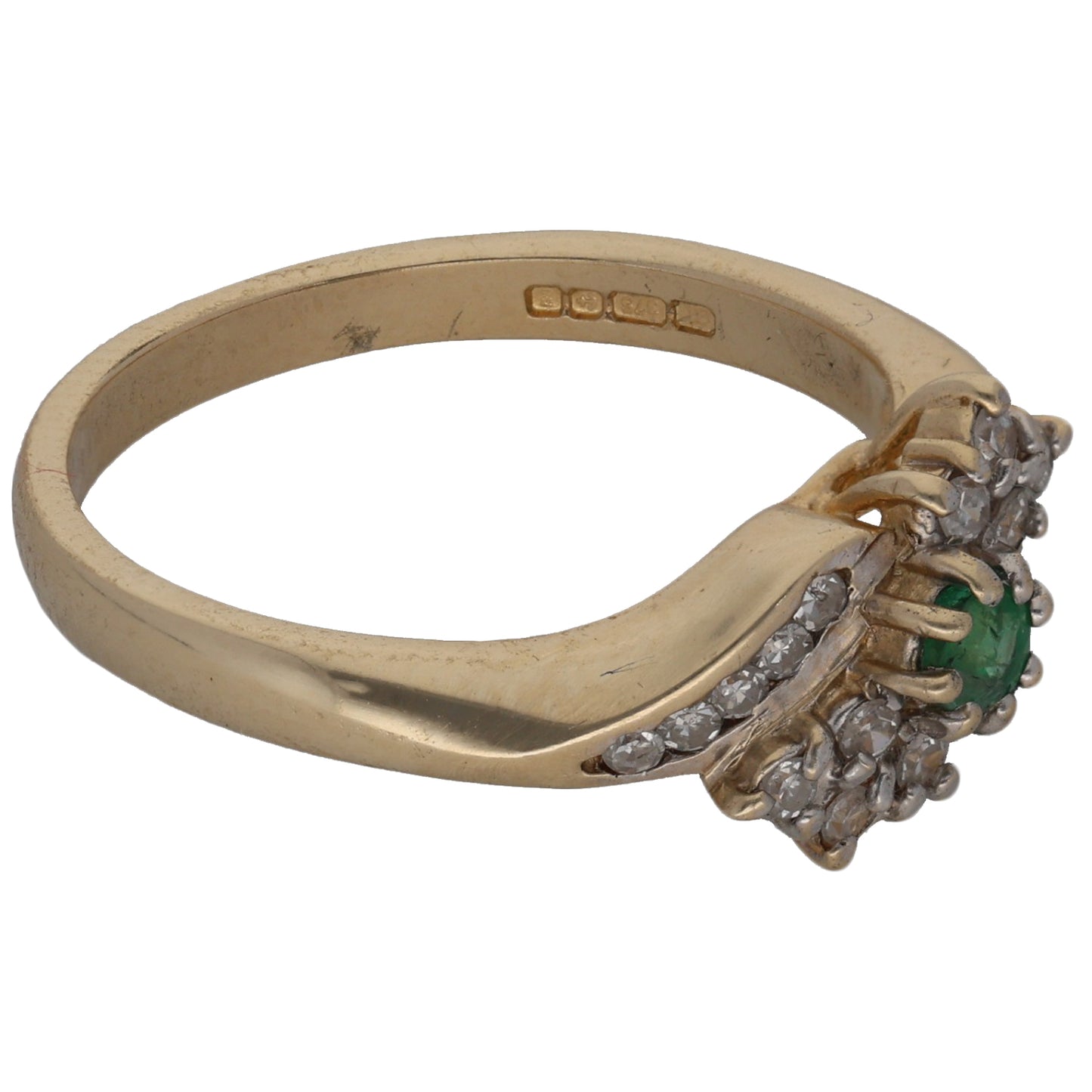 9ct Gold Emerald & 0.18ct Diamond Dress/Cocktail Ring Size M