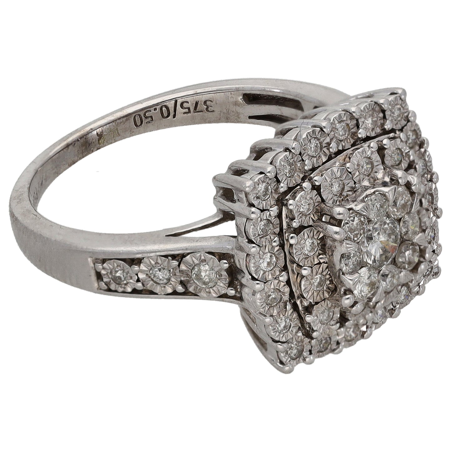 9ct White Gold 0.50ct Diamond Dress/Cocktail Ring Size O