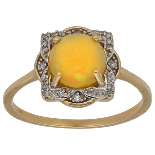 9ct Gold Opal & 0.12ct Diamond Dress/Cocktail Ring Size Q