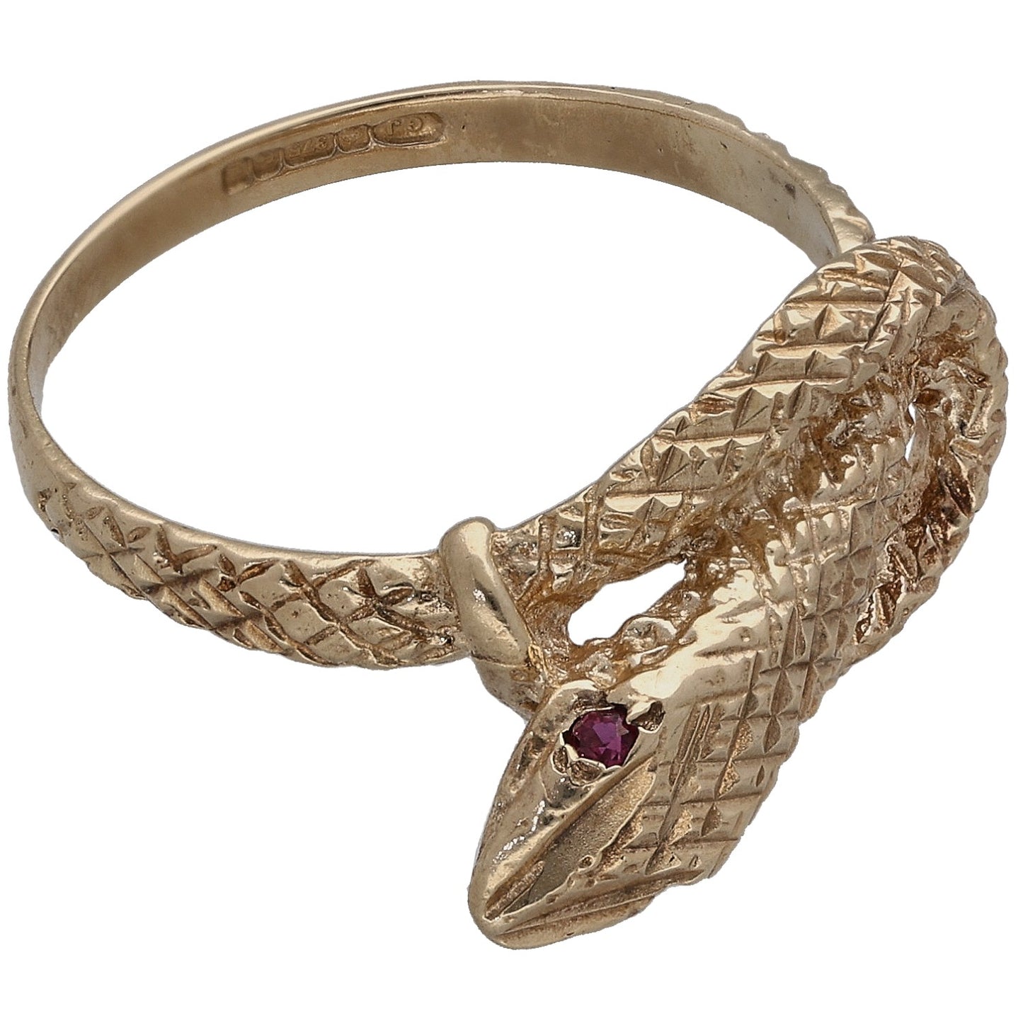9ct Gold Ruby Snake Ring Size N