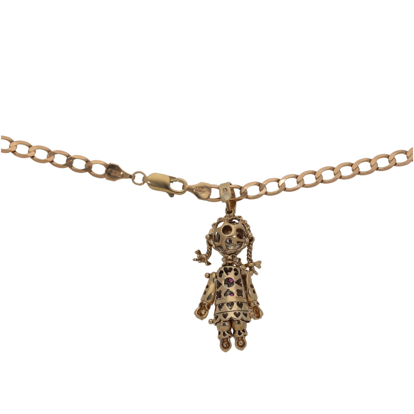 9ct Gold Man Made Ruby & Cubic Zirconia Dolly Pendant With Chain