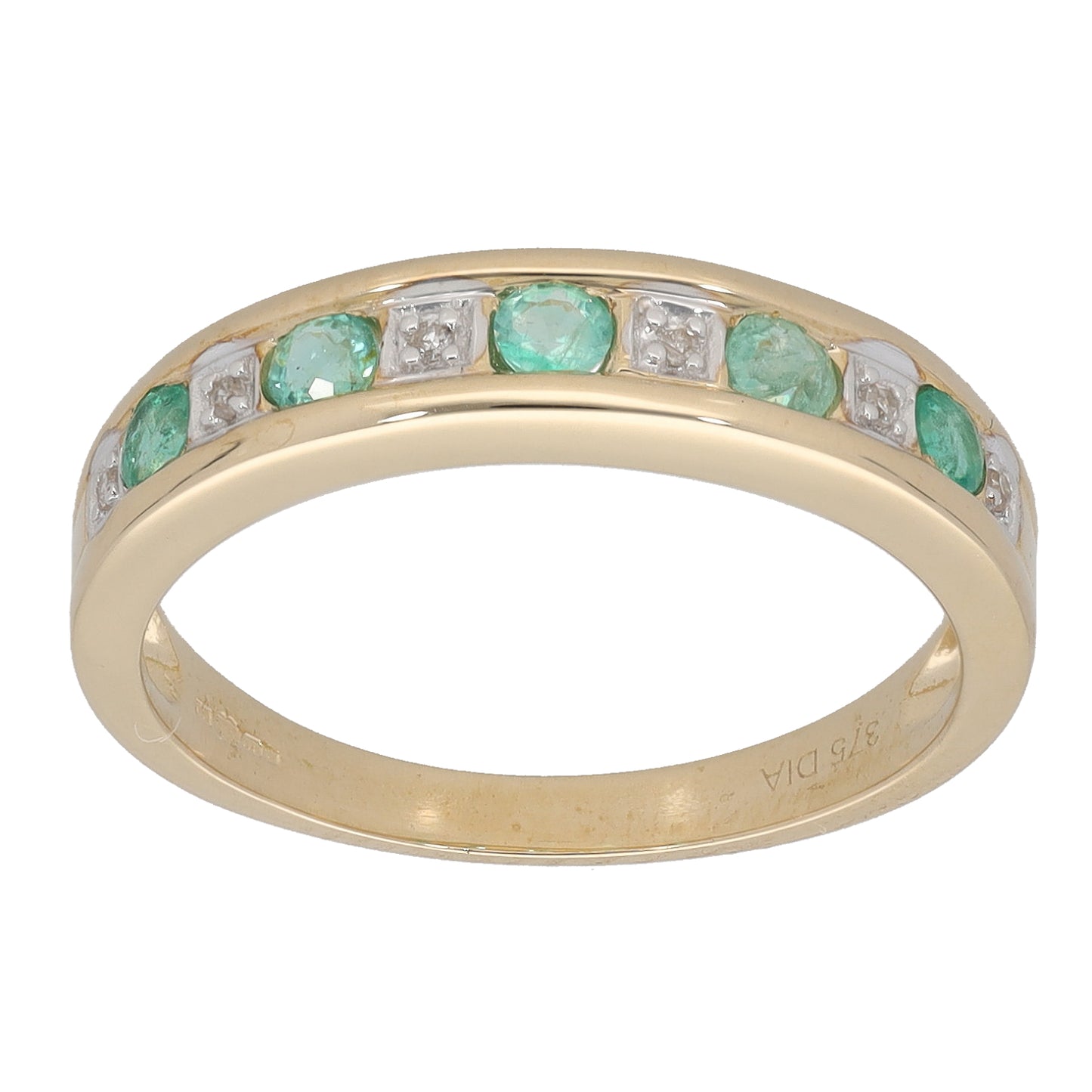 New 9ct Gold Diamond & Emerald Half Eternity Ring Size M-P
