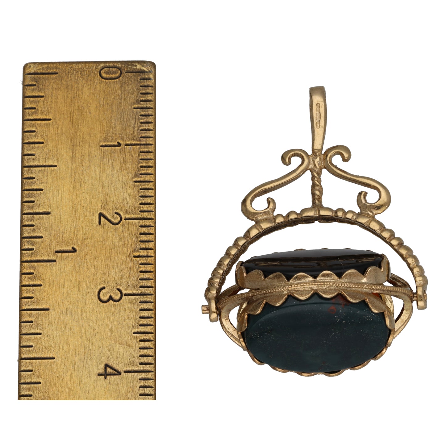 9ct Gold Onyx, Carnelian & Bloodstone Fob Pendant