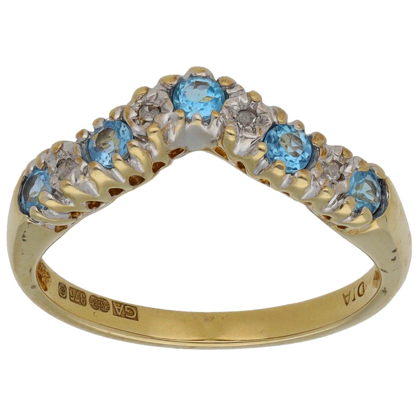 9ct Gold Topaz & 0.11ct Diamond Wishbone Ring Size M