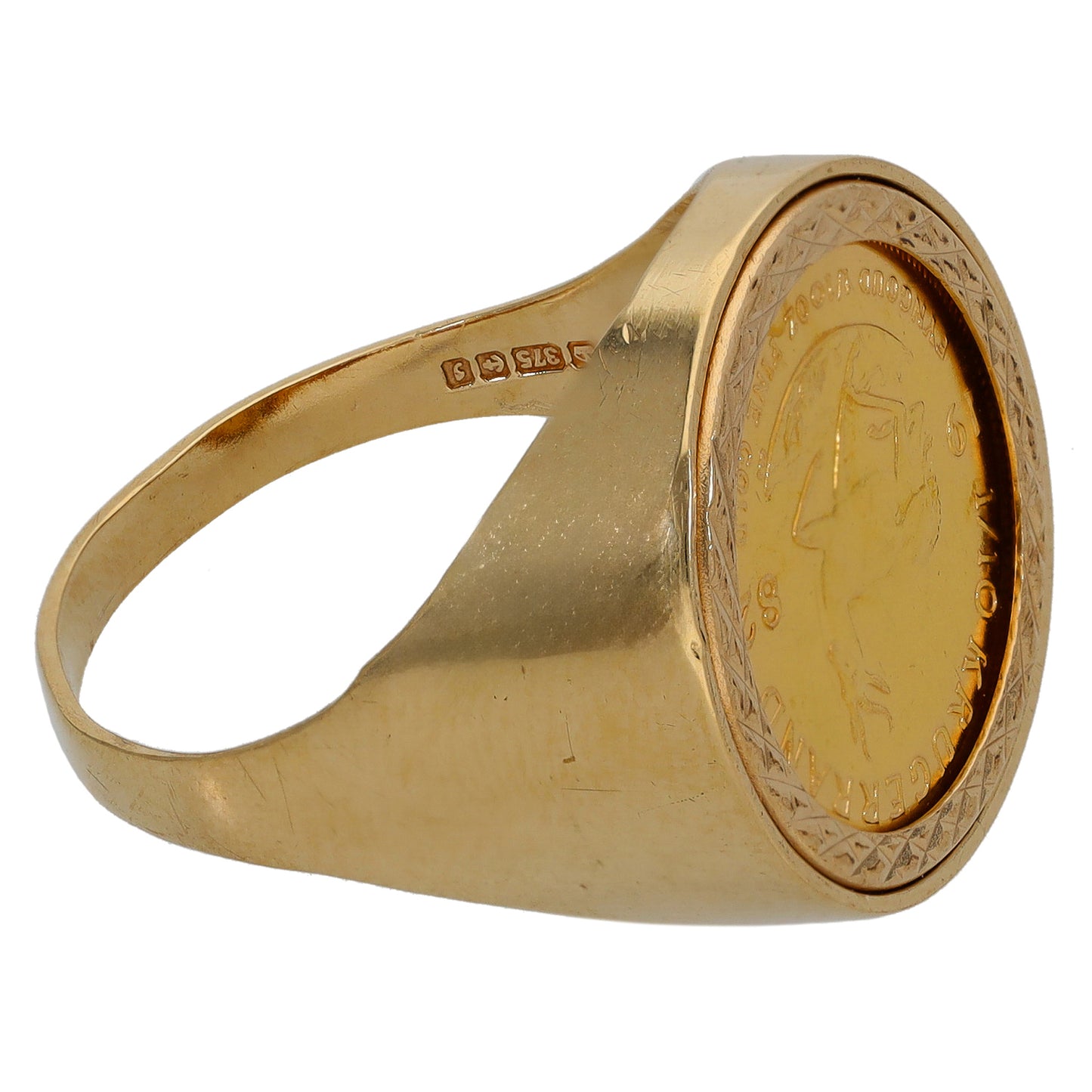 9ct Gold 1/10 OZ Krugerrand Coin Ring Size Q